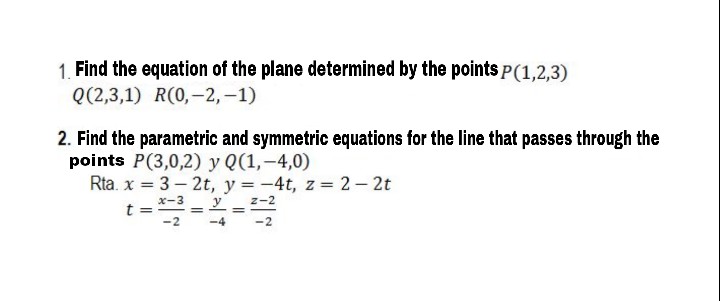 Solved 1. Find the equation of the plane determined by the | Chegg.com