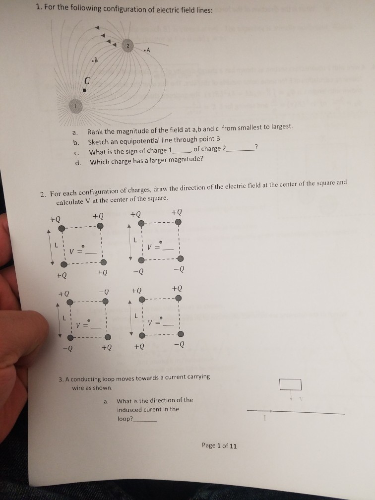 Solved 1. For the following configuration of electric field | Chegg.com