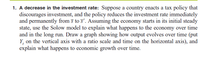 Solved 1. A decrease in the investment rate: Suppose a | Chegg.com