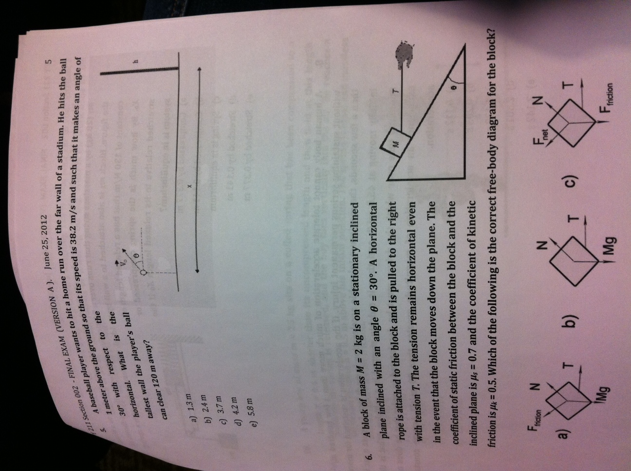 Physics Home Run Problem Solved A base ball player wants to hit a home run over the | Chegg.com