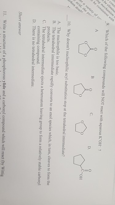 Solved Which of the following compounds will NOT react with | Chegg.com