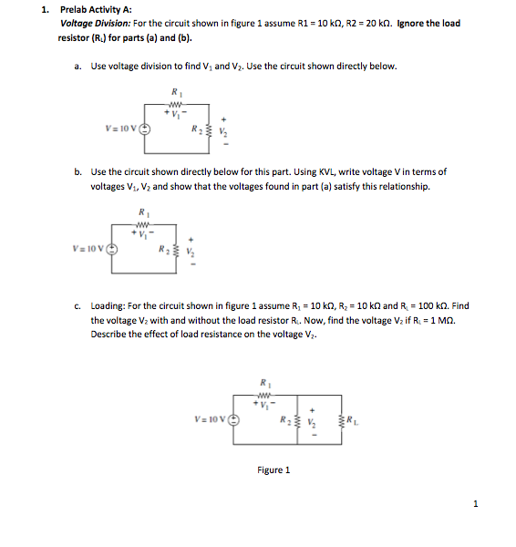 Solved Voltage Division: For The Circuit Shown In Figure 1 | Chegg.com