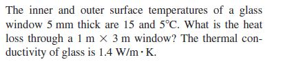 Solved The inner and outer surface temperatures of a glass | Chegg.com