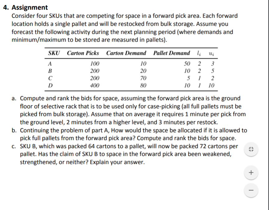 4. Assignment Consider four SKUs that are competing