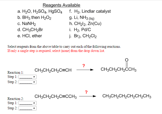 Solved Select Reagents From The Above Table To Cam- Out Each | Chegg.com