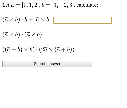 Solved Let a bar = [1, 1, 2], b bar[1, - 2, 3], calculate: | Chegg.com