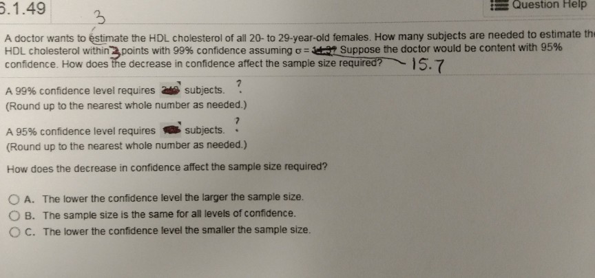 Solved Question Help 2 A Doctor Wants To stimate The HDL Chegg