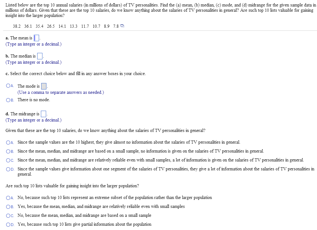 Solved Listed below are the top 10 annual salaries (in