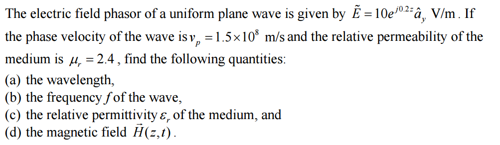 Solved The electric field phasor of a uniform plane wave is | Chegg.com