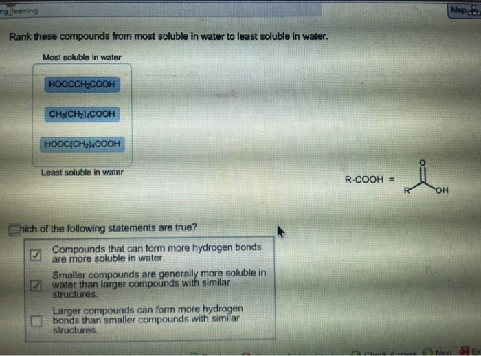 Solved Rank these compounds from most soluble in water to