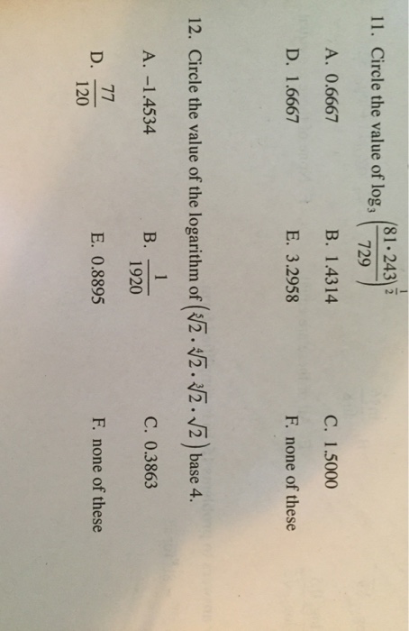 solved-11-circle-the-value-of-log3-81-243-729-1-2-a-chegg