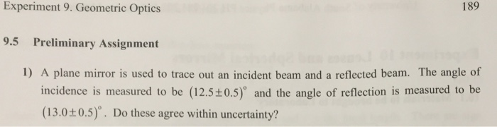 Solved 189 Experiment 9. Geometric Optics 9.5 Preliminary | Chegg.com