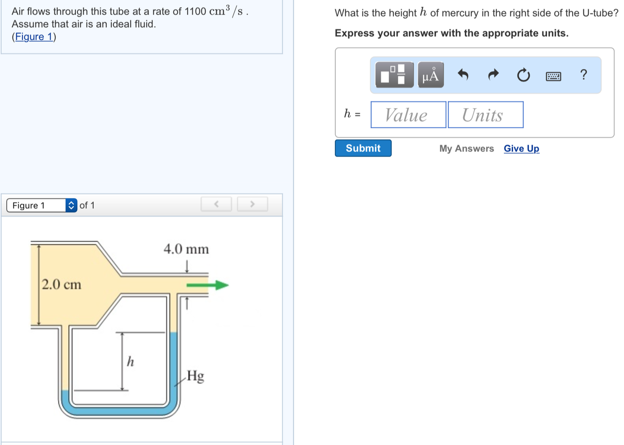 Solved Air flows through this tube at a rate of 1100 cm^3/s