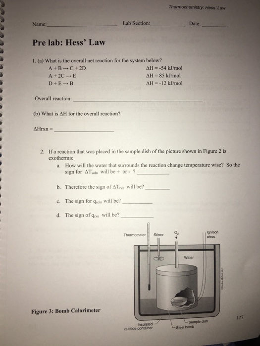 Solved Thermochemistry: Hess' Law Name Lab Section: Date: | Chegg.com