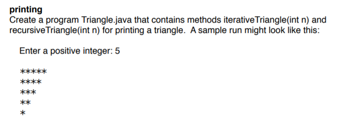 Solved printing Create a program Triangle.java that contains | Chegg.com