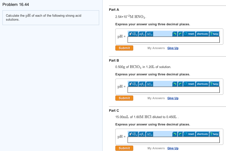 Solved Calculate the pH of each of the following strong acid | Chegg.com