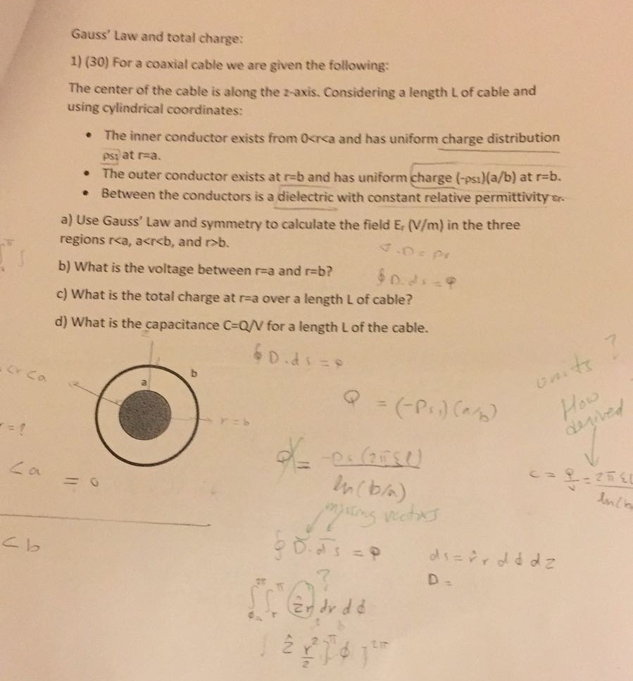 Solved Gauss' Law and total charge 1) (30) for a coaxial