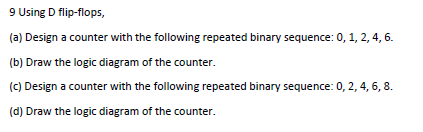 Solved 9 Using D Flip-flops, Design A Counter With The | Chegg.com
