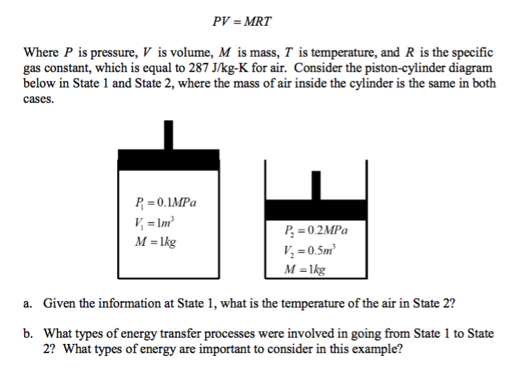 Solved PV = MRT Where P is pressure, V is volume, M is