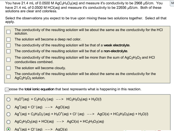 Solved You have 21.4 mL of 0.0500 M AgC2H3O2(aq) and measure | Chegg.com