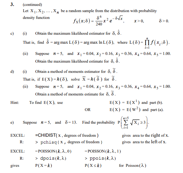 Solved 3. (continued) Let X1,X2- , Xn Be A Random Sample | Chegg.com