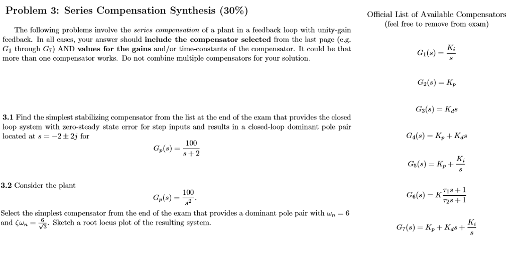 Problem 3: Series Compensation Synthesis (30%) | Chegg.com