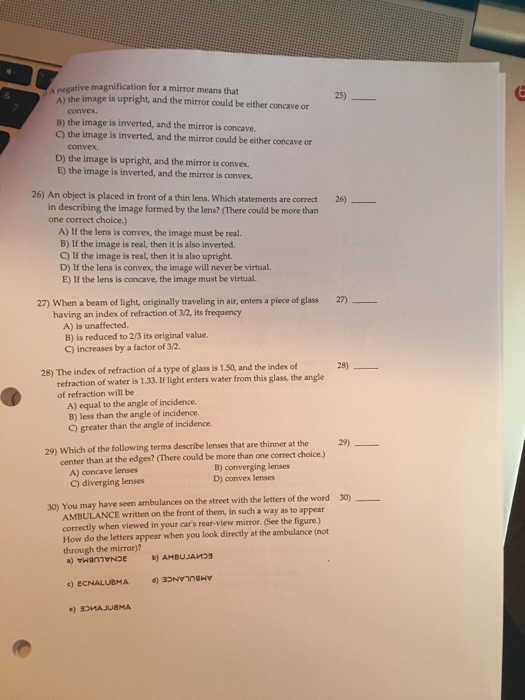 Solved A negative magnification for a mirror means that the