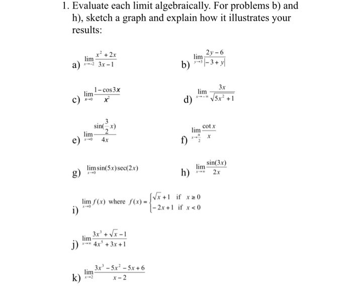 Solved Evaluate Each Limit Algebraically. For Problems B) | Chegg.com