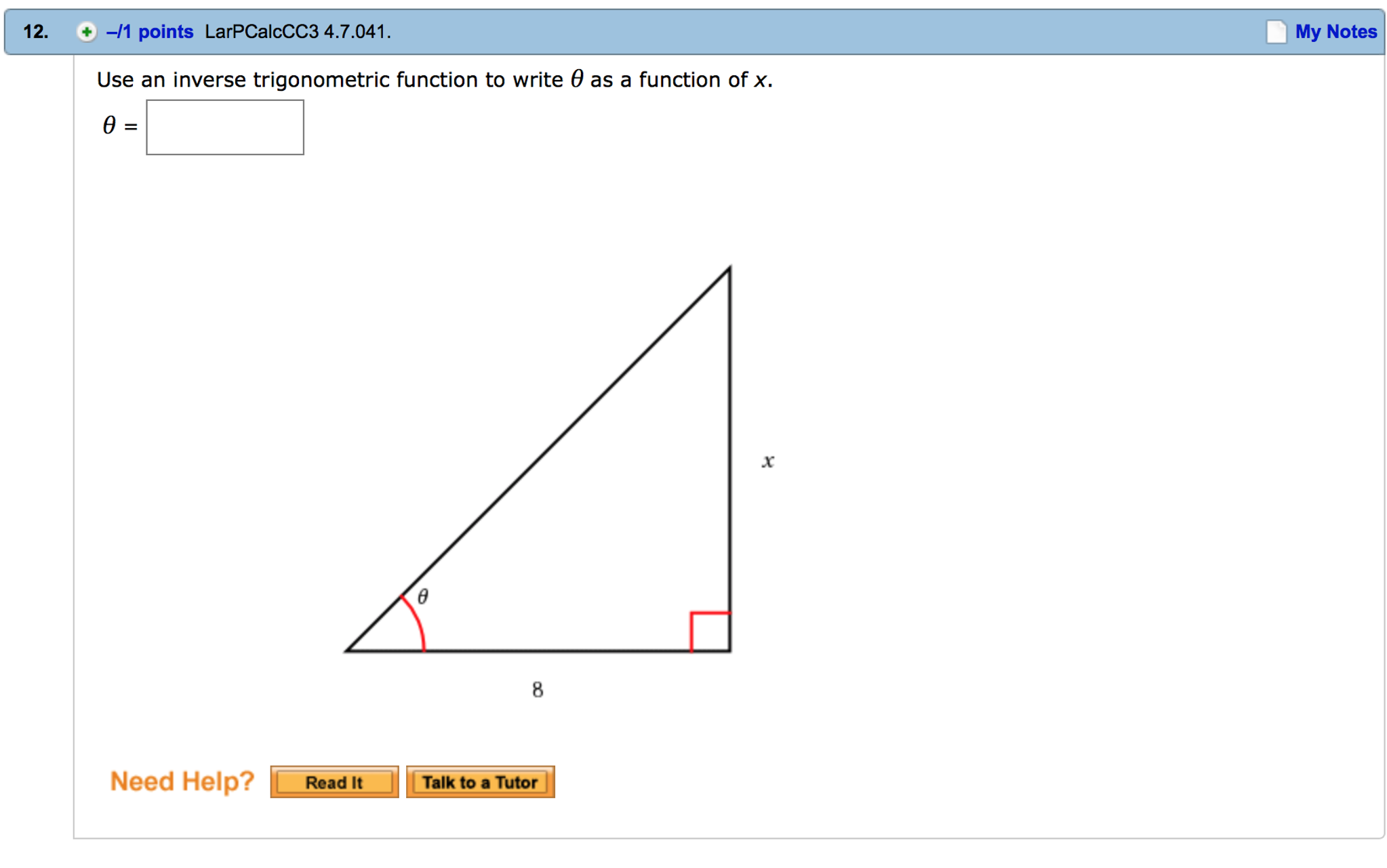 Solved Use an inverse trigonometric function to write theta | Chegg.com