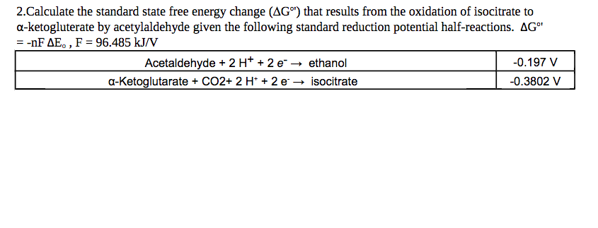 Solved 2.Calculate the standard state free energy change | Chegg.com