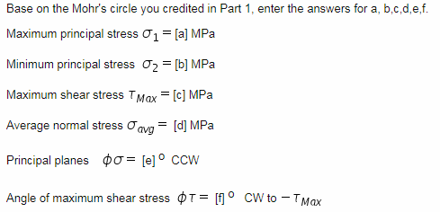 Solved include units and label the princple stresses, the | Chegg.com