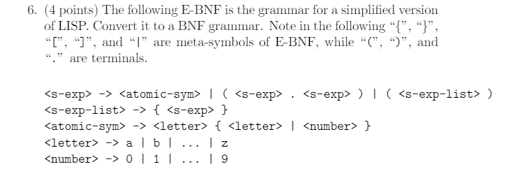 Solved The following E BNF is the grammar for a simplified Chegg com