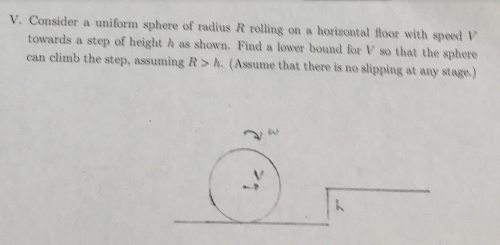 Solved V. Consider a uniform sphere of radius R rolling on a | Chegg.com
