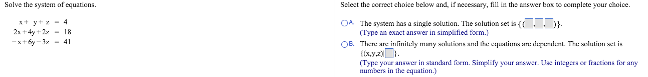 Solved Solve the system of equations. Select the correct | Chegg.com