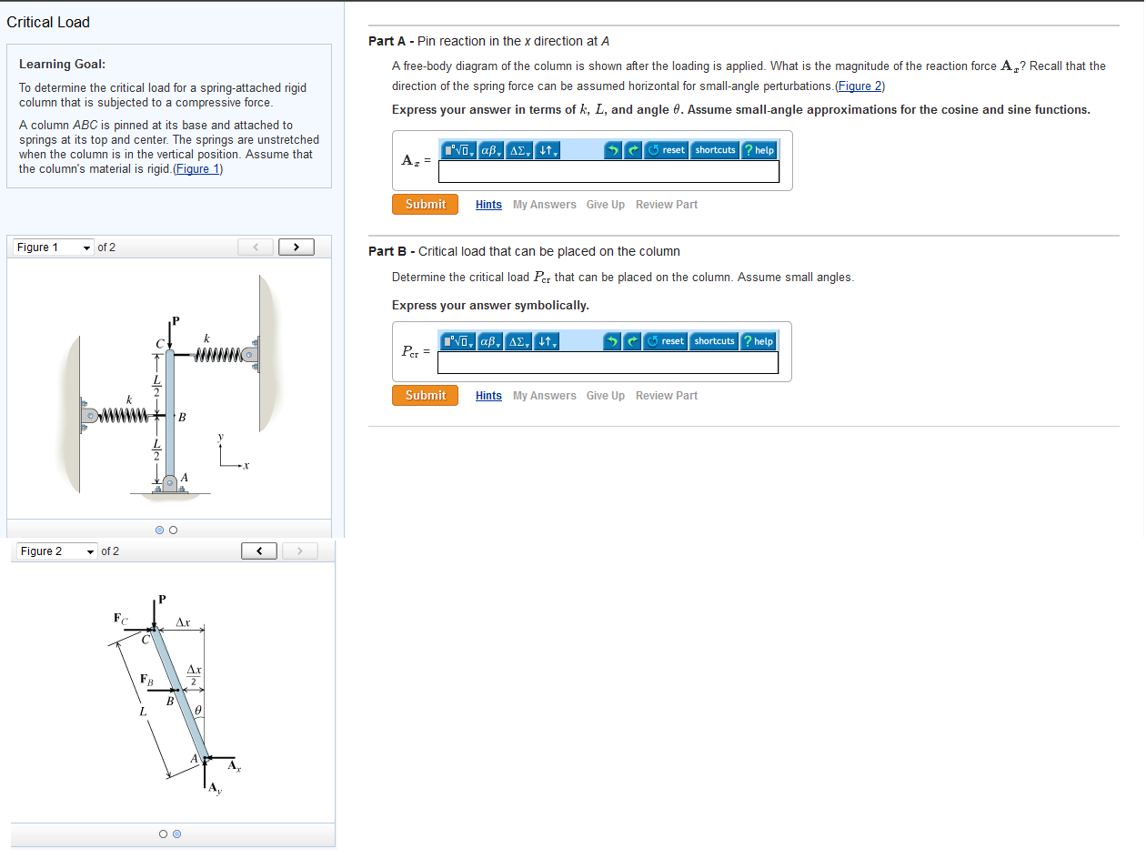 Solved To determine the critical load for a spring-attached | Chegg.com