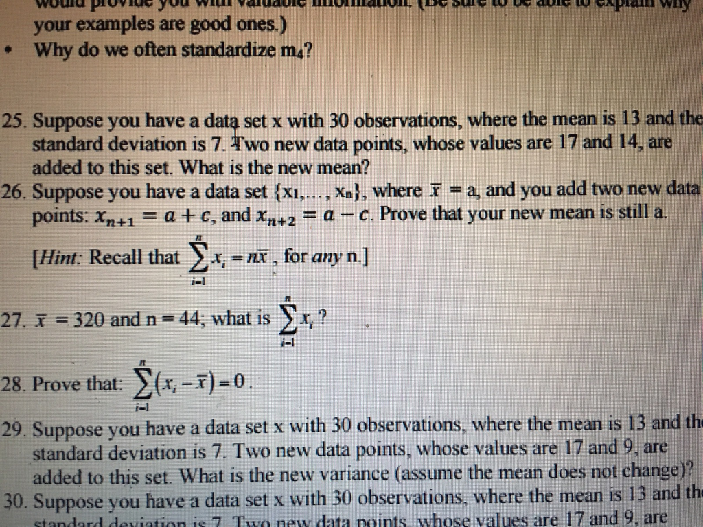 Solved Suppose you have a data set x with 30 observations, | Chegg.com