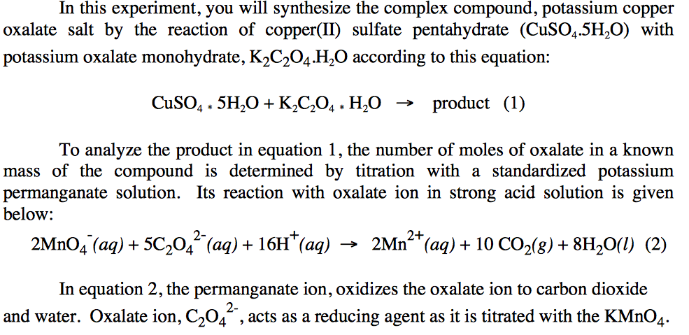 Solved In this experiment, you will synthesize the complex | Chegg.com