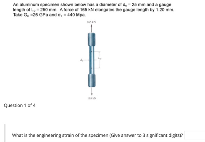 Solved An aluminum specimen shown below has a diameter of | Chegg.com