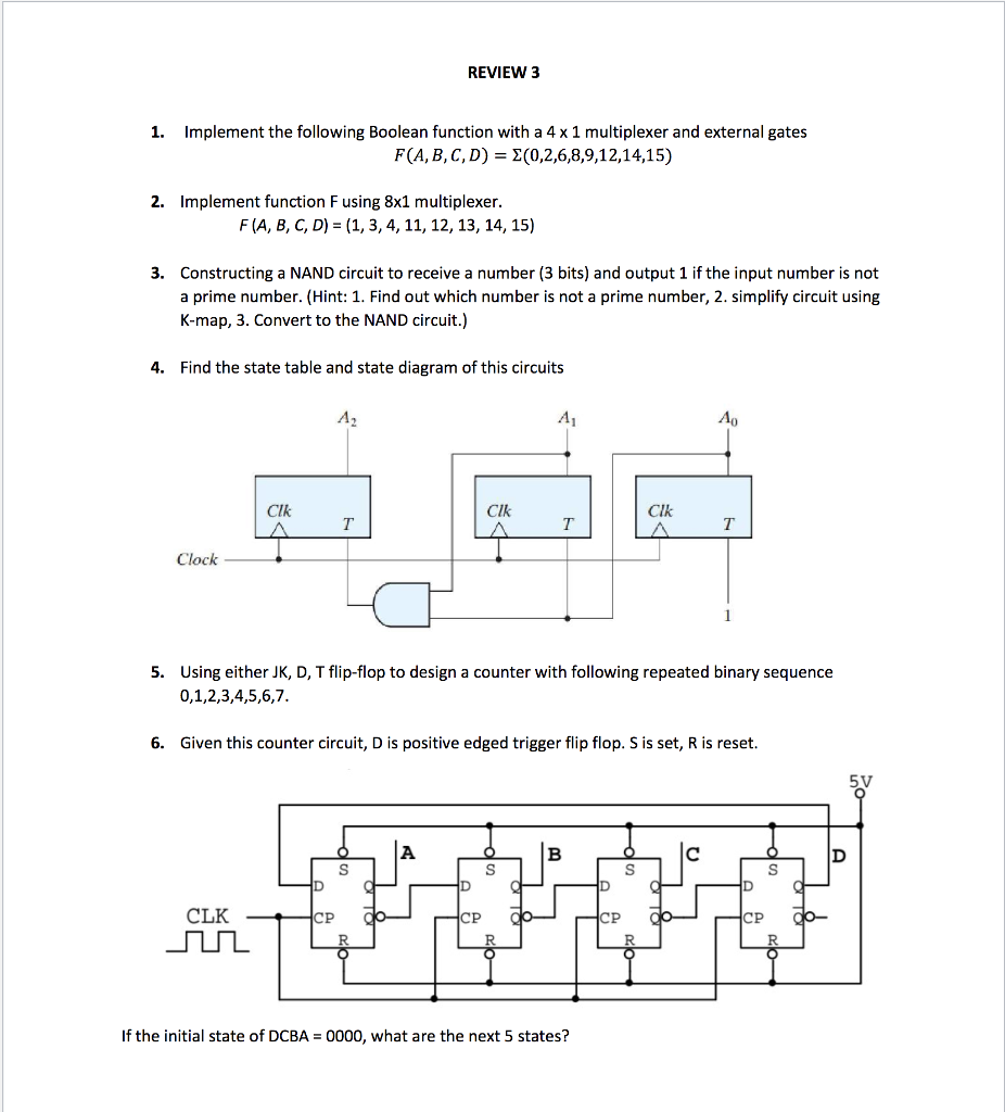 REVIEW3 1. Implement The Following Boolean Function | Chegg.com