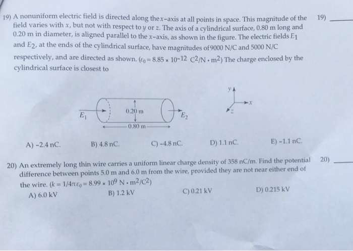 Solved A nonuniform electric field is directed along the | Chegg.com