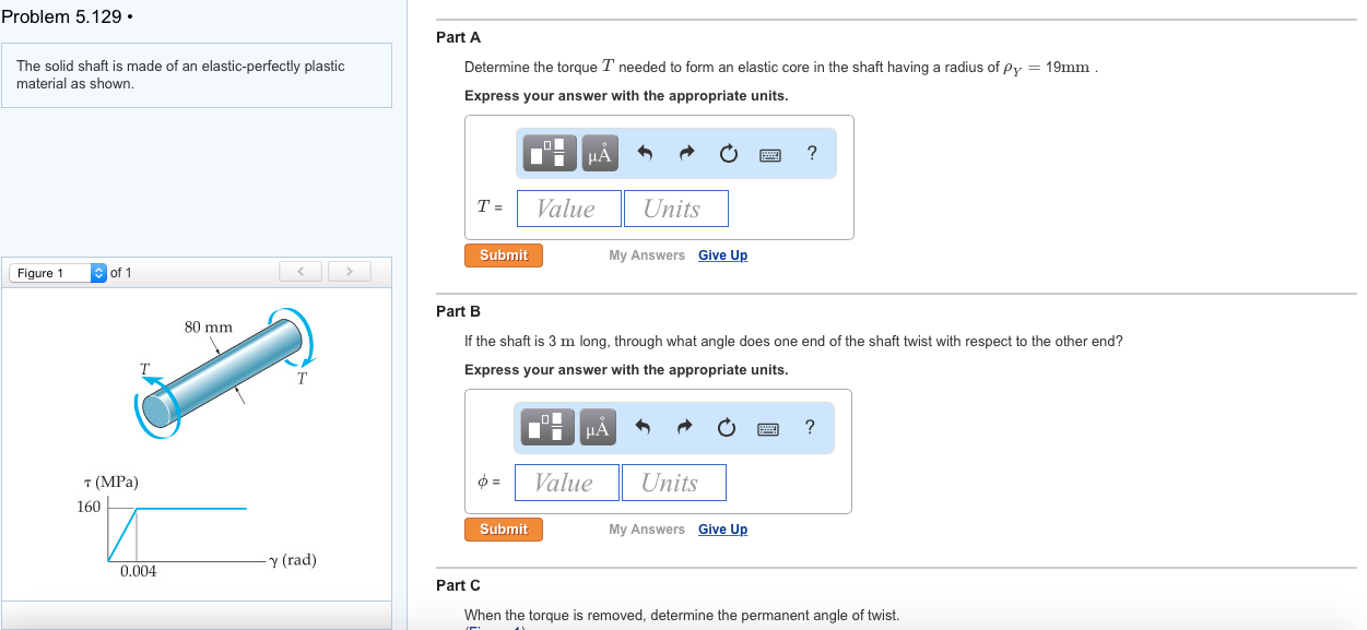 Solved Problem 5.129. Part A The solid shaft is made of an | Chegg.com