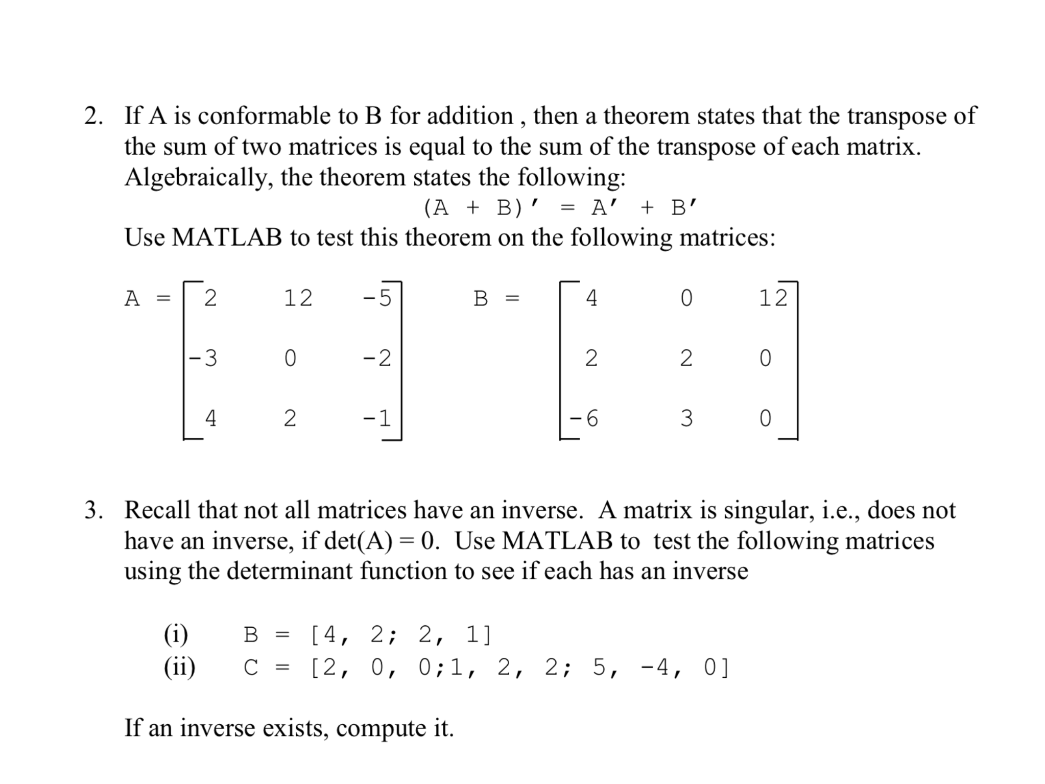 matlab transpose matrix