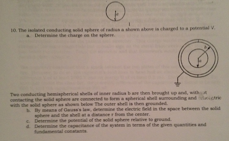 Solved The isolated conducting solid sphere of radius a | Chegg.com
