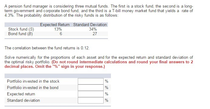 Solved A pension fund manager is considering three mutual | Chegg.com