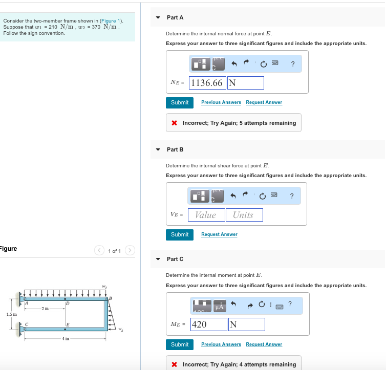 Solved Part A Consider the two-member frame shown in (Figure | Chegg.com