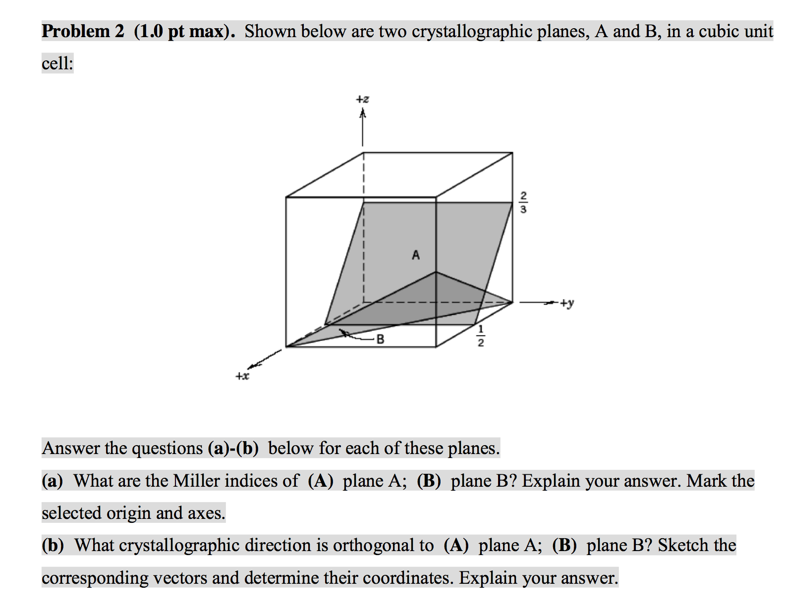 Shown Below Are Two Crystallographic Planes, A And B, | Chegg.com