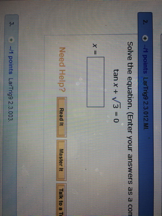 Solved Solve The Equation. Tan X + Squareroot 3 = 0 | Chegg.com