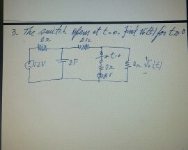 Solved The switch opens at t=0. Find Vo(t) for t greater or | Chegg.com
