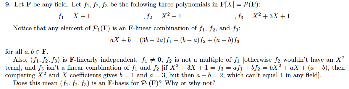 Solved 9. Let F be any field. Let f1, f2, f3 be the | Chegg.com