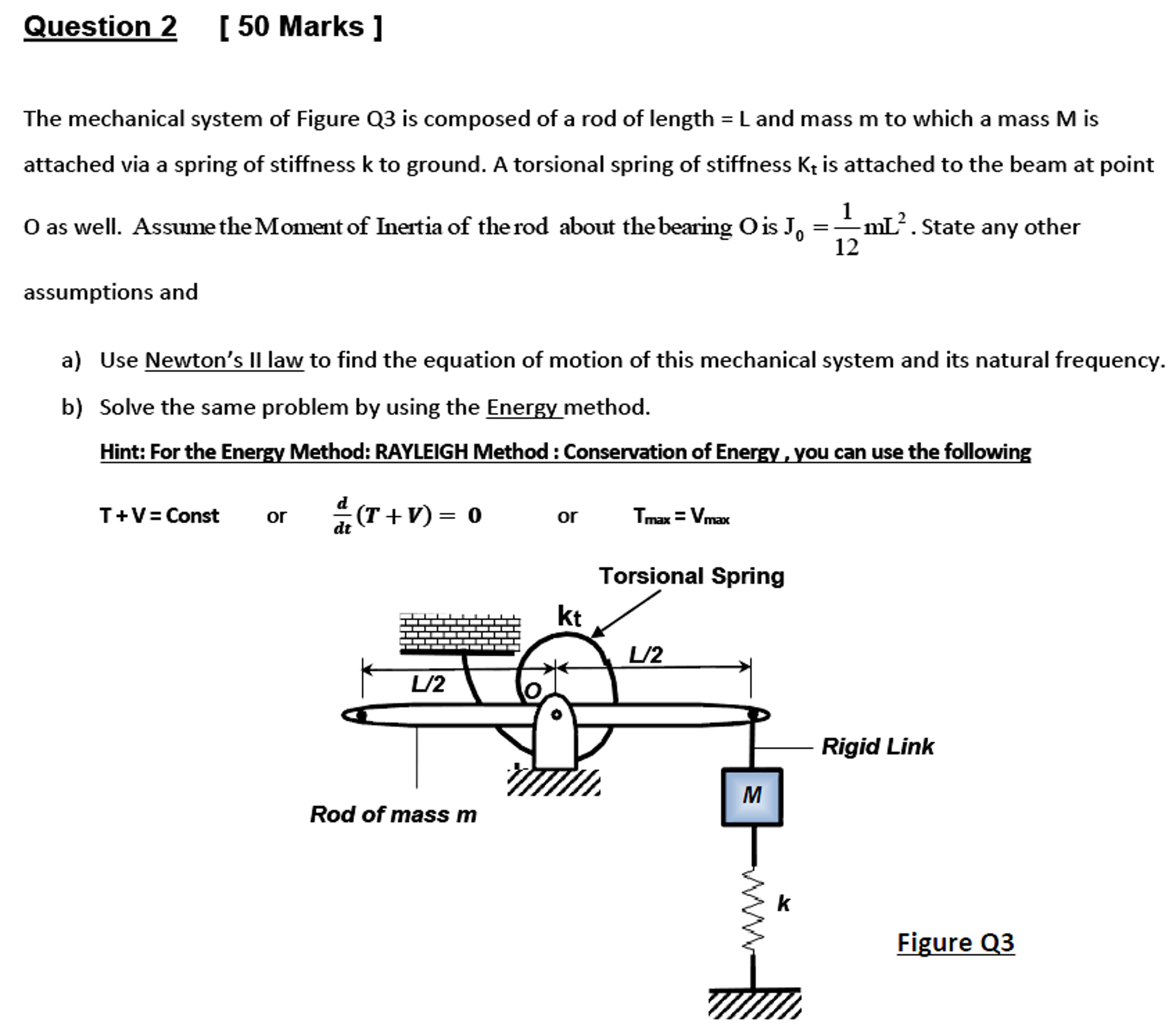 Solved The mechanical system of Figure Q3 is composed of a | Chegg.com
